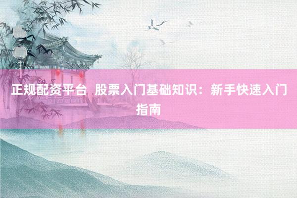 正规配资平台  股票入门基础知识：新手快速入门指南