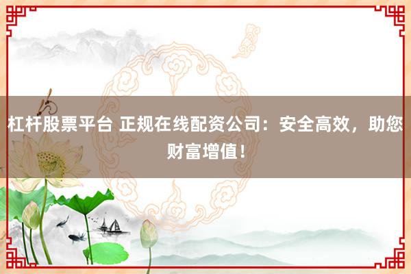 杠杆股票平台 正规在线配资公司：安全高效，助您财富增值！