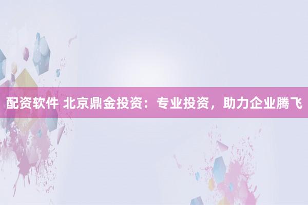 配资软件 北京鼎金投资：专业投资，助力企业腾飞