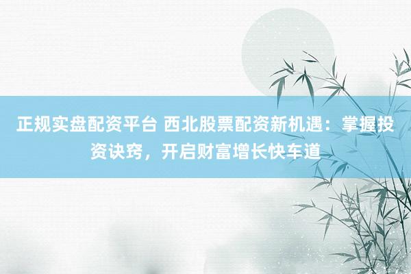正规实盘配资平台 西北股票配资新机遇：掌握投资诀窍，开启财富增长快车道