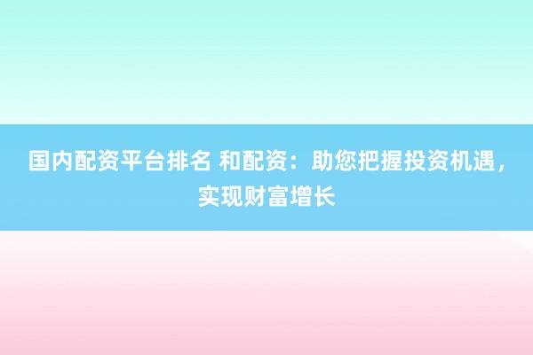 国内配资平台排名 和配资：助您把握投资机遇，实现财富增长